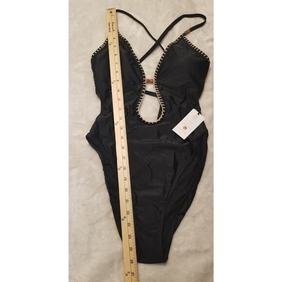 Shade & Shore Plunge Bead Detail Extra High Leg One Piece Swimsuit Women Small - Picture 6 of 9